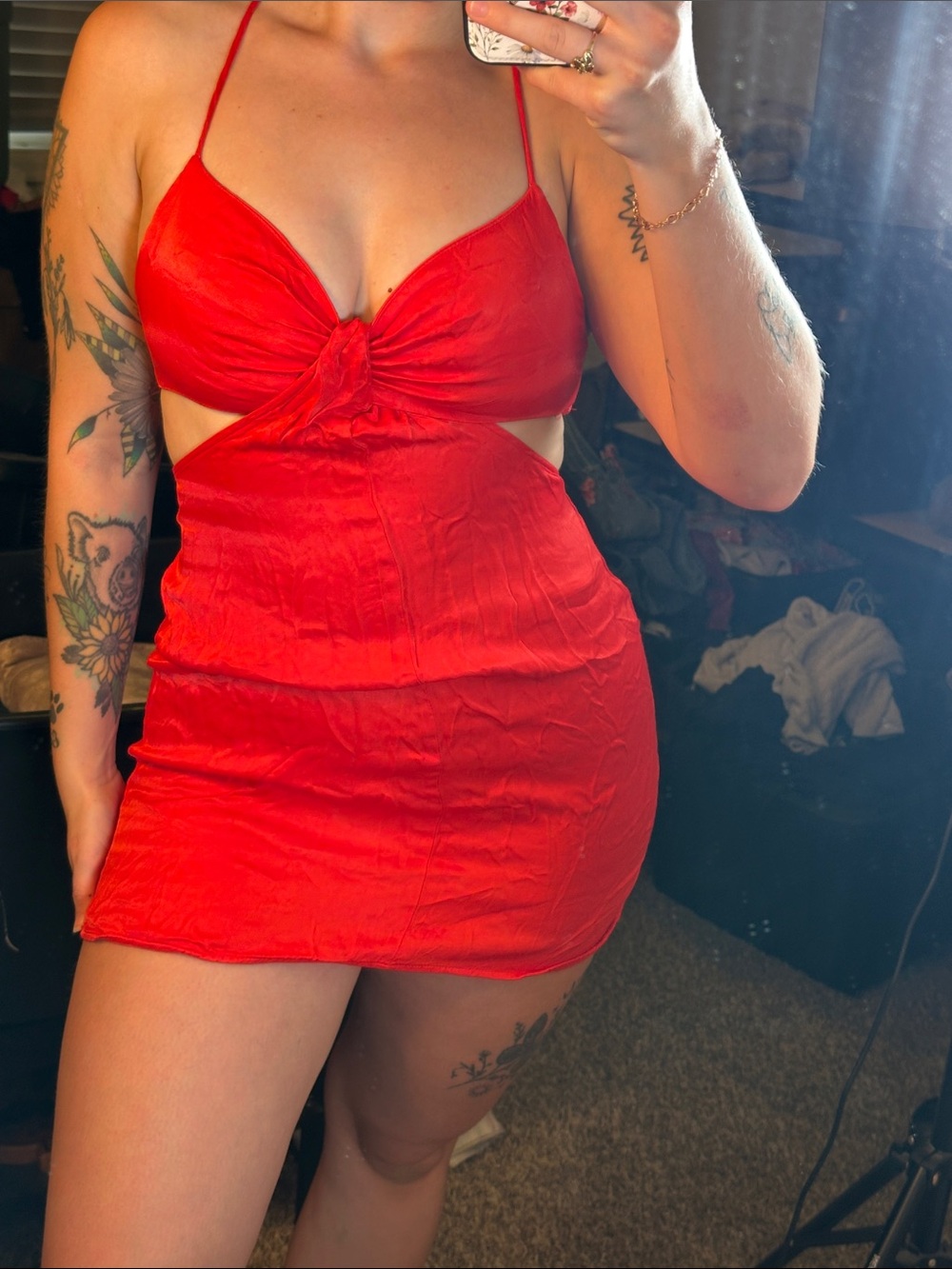 Zara Red Satin Cutout Mini Dress